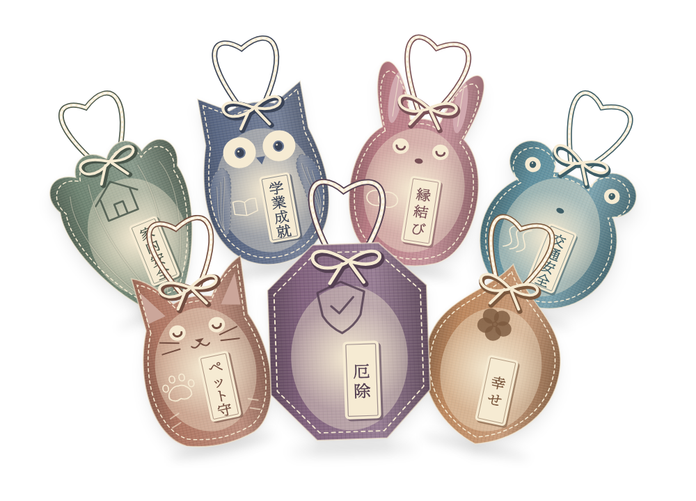 Seven Mori companions gathered around Protection, including Study, Love and Connection, Safe Travels, Home, Pets and Happiness.